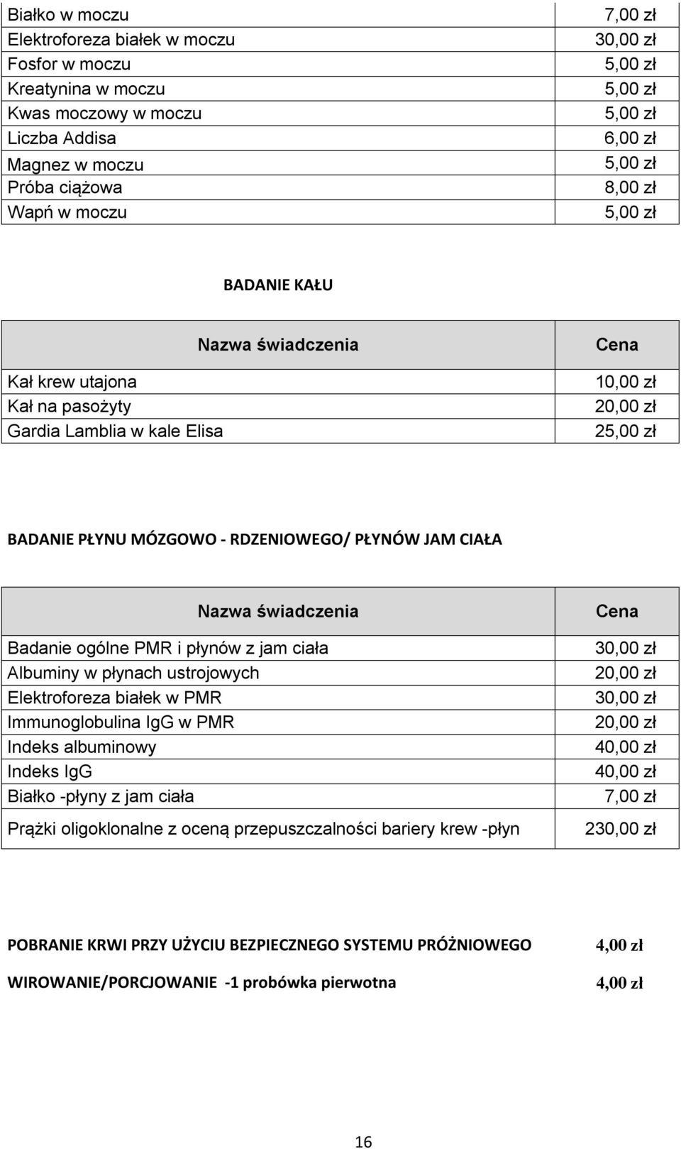 w płynach ustrojowych Elektroforeza białek w PMR Immunoglobulina IgG w PMR Indeks albuminowy Indeks IgG Białko -płyny z jam ciała Prążki oligoklonalne z oceną