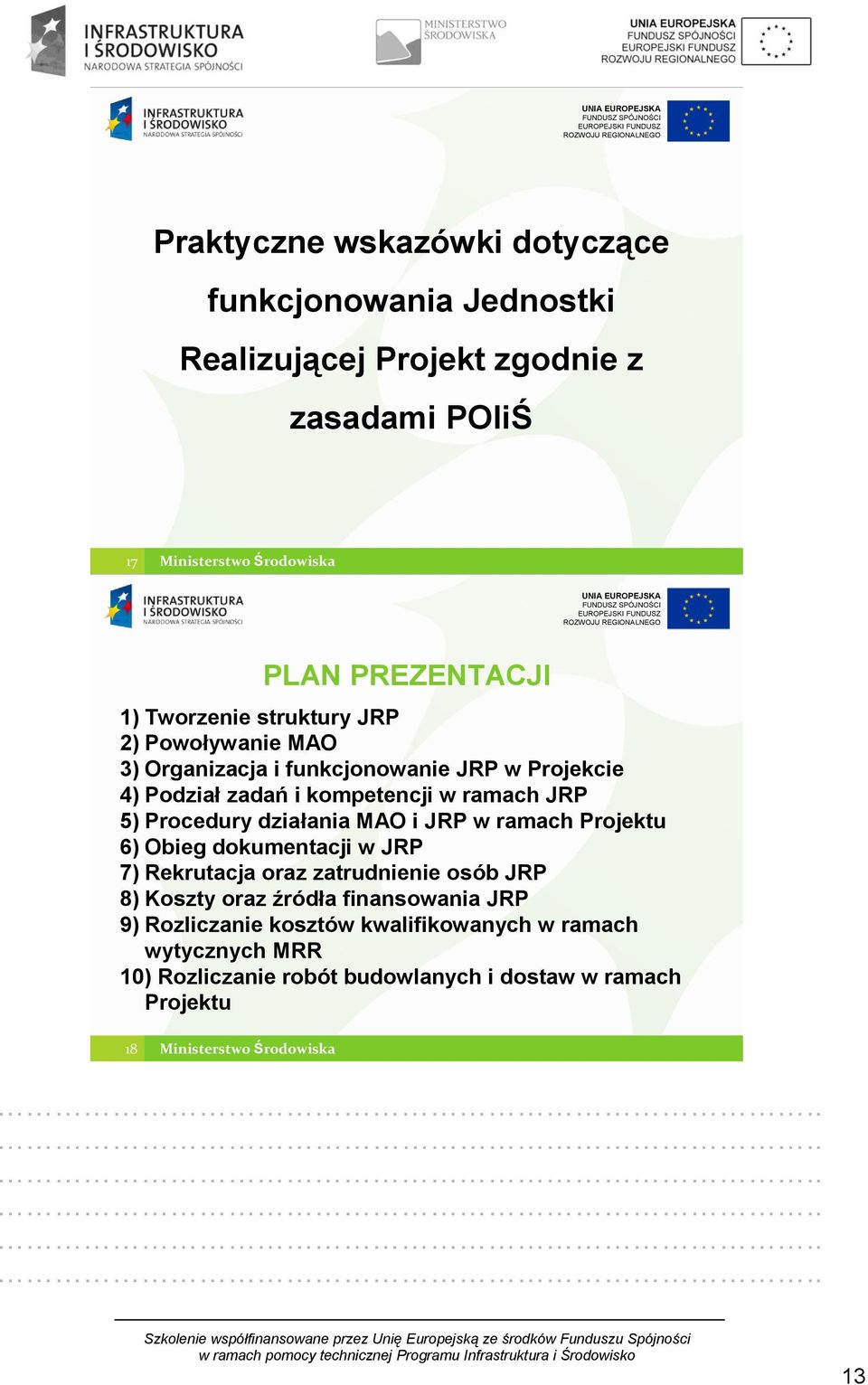 Procedury działania MAO i JRP w ramach Projektu 6) Obieg dokumentacji w JRP 7) Rekrutacja oraz zatrudnienie osób JRP 8) Koszty oraz