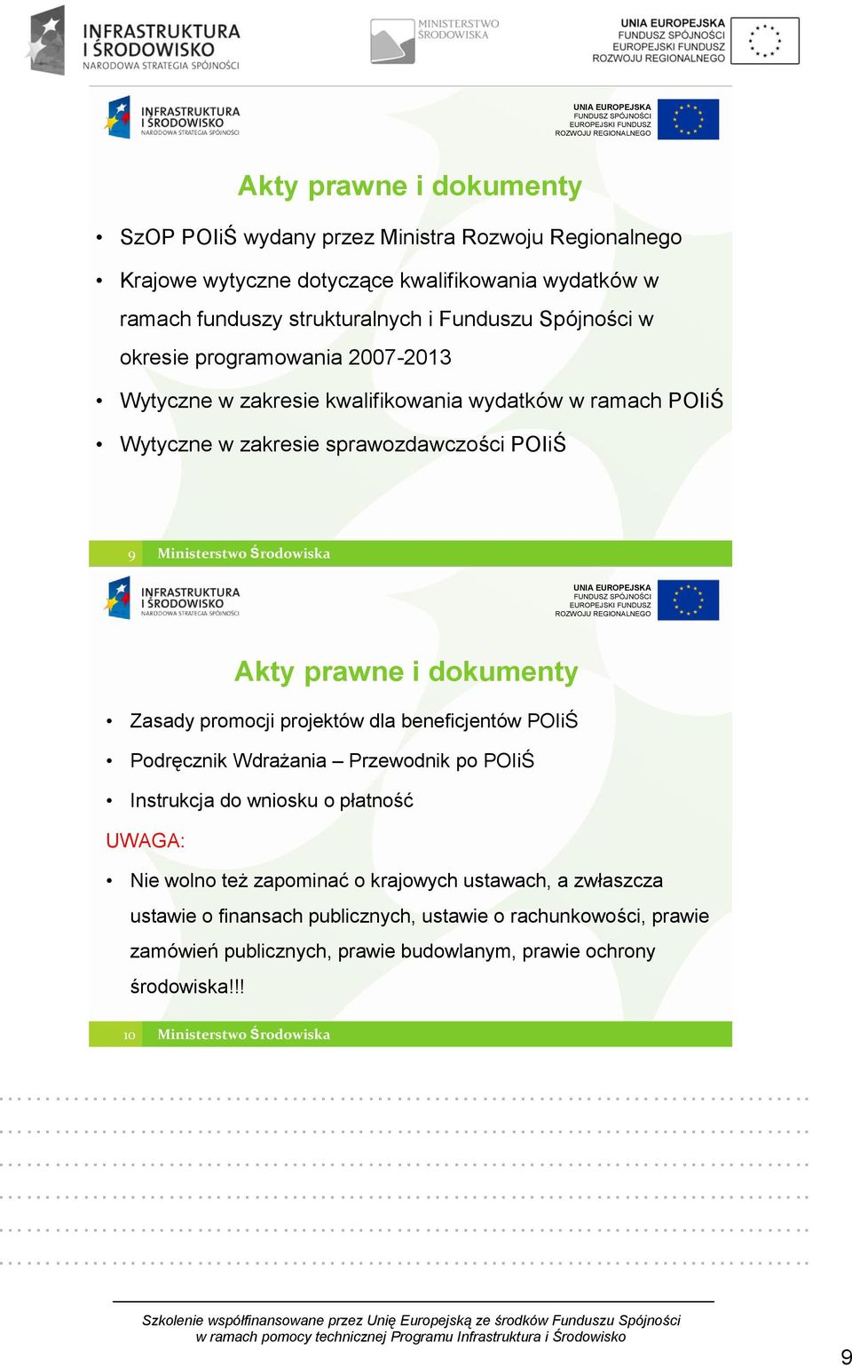 i dokumenty Zasady promocji projektów dla beneficjentów POIiŚ Podręcznik Wdrażania Przewodnik po POIiŚ Instrukcja do wniosku o płatność UWAGA: Nie wolno też zapominać o