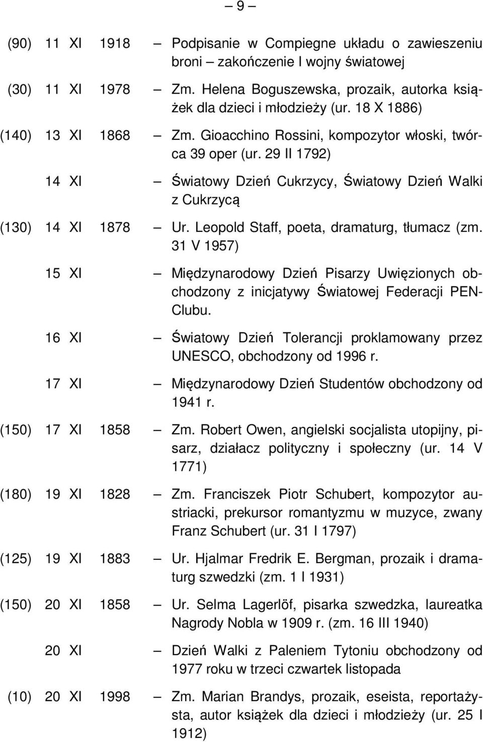 Leopold Staff, poeta, dramaturg, tłumacz (zm. 31 V 1957) 15 XI Międzynarodowy Dzień Pisarzy Uwięzionych obchodzony z inicjatywy Światowej Federacji PEN- Clubu.