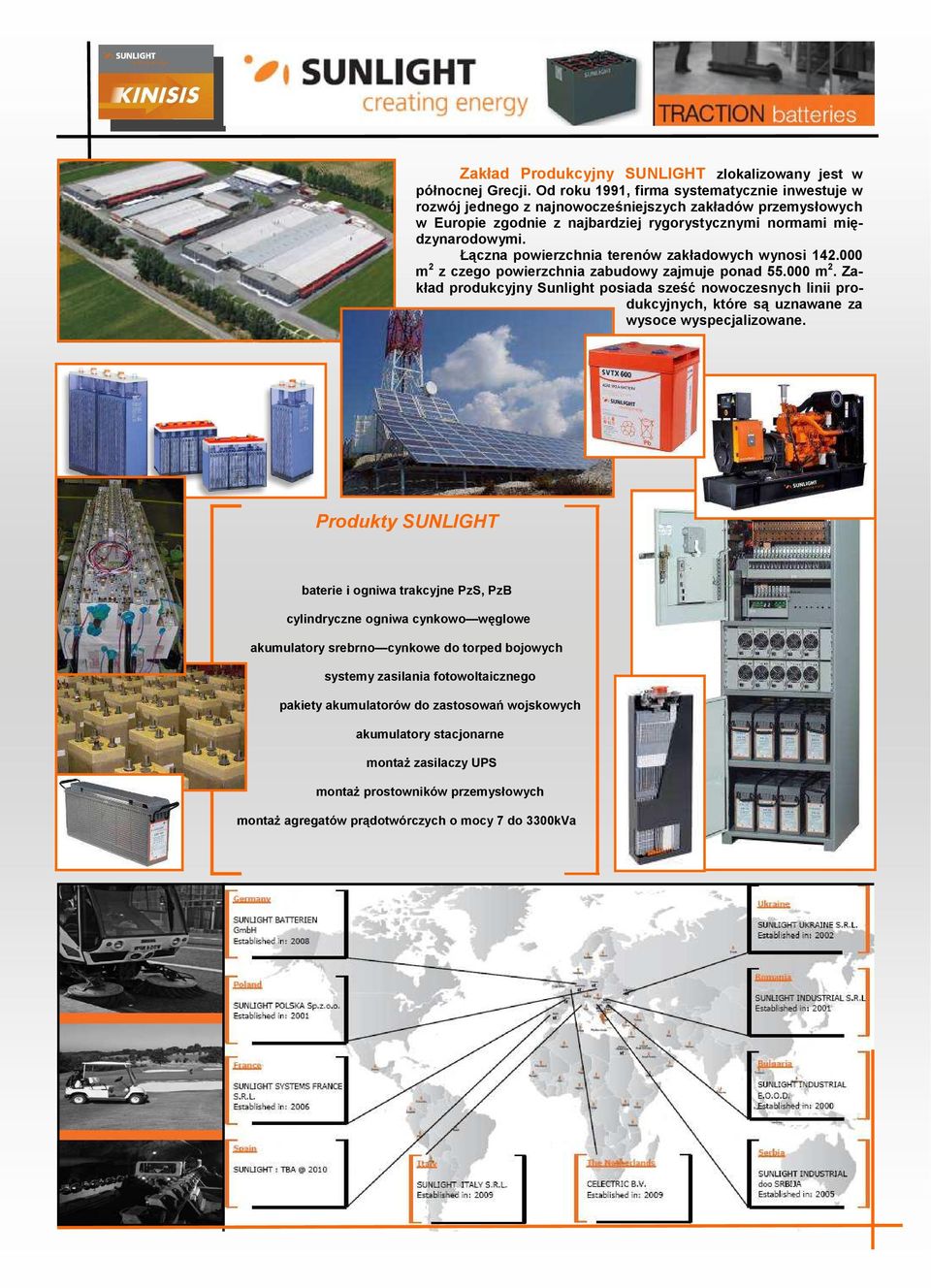 Łączna powierzchnia terenów zakładowych wynosi 142.000 m 2 z czego powierzchnia zabudowy zajmuje ponad 55.000 m 2. Zakład produkcyjny Sunlight posiada sześć nowoczesnych linii produkcyjnych, które są uznawane za wysoce wyspecjalizowane.