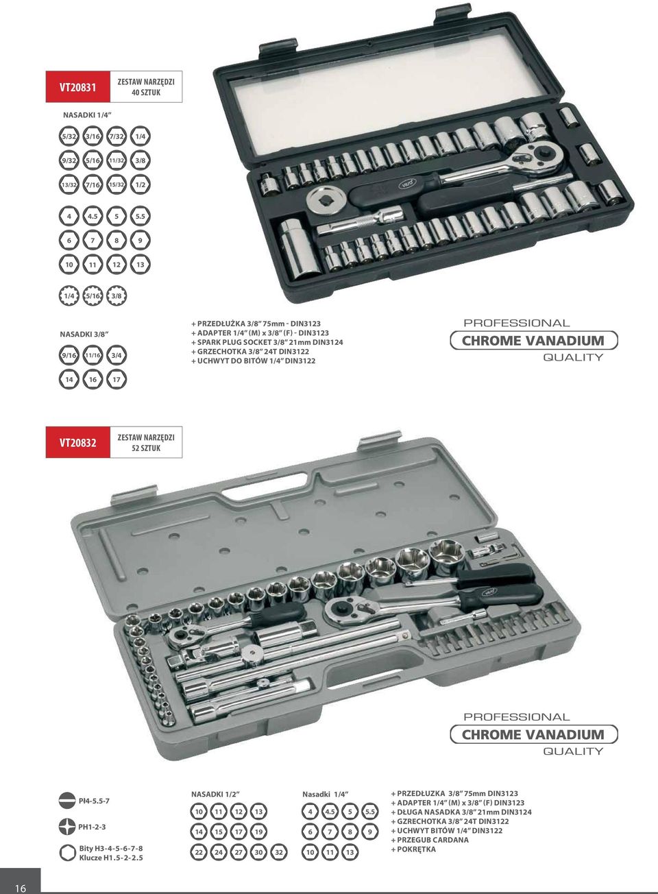 grzechotka 3/8 24T DIN3122 + uchwyt do bitów 1/4 din3122 14 16 17 vt20832 zestaw narzędzi 52 sztuk Pł4-5.5-7 PH1-2-3 Bity H3-4-5-6-7-8 Klucze H1.5-2-2.
