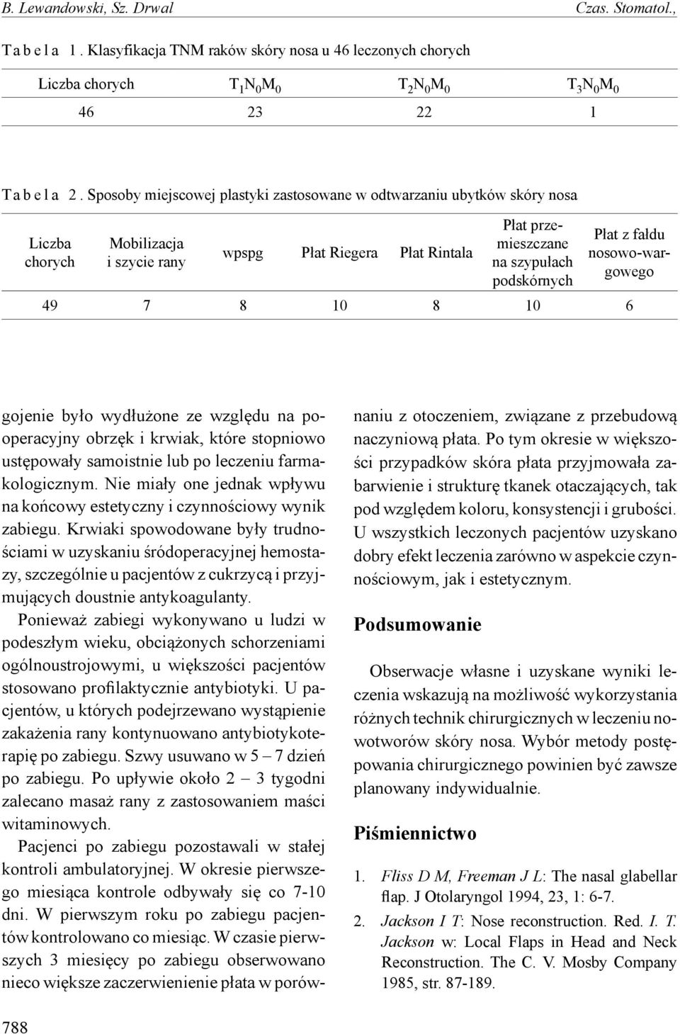 fałdu nosowo-wargowego 49 7 8 10 8 10 6 gojenie było wydłużone ze względu na pooperacyjny obrzęk i krwiak, które stopniowo ustępowały samoistnie lub po leczeniu farmakologicznym.