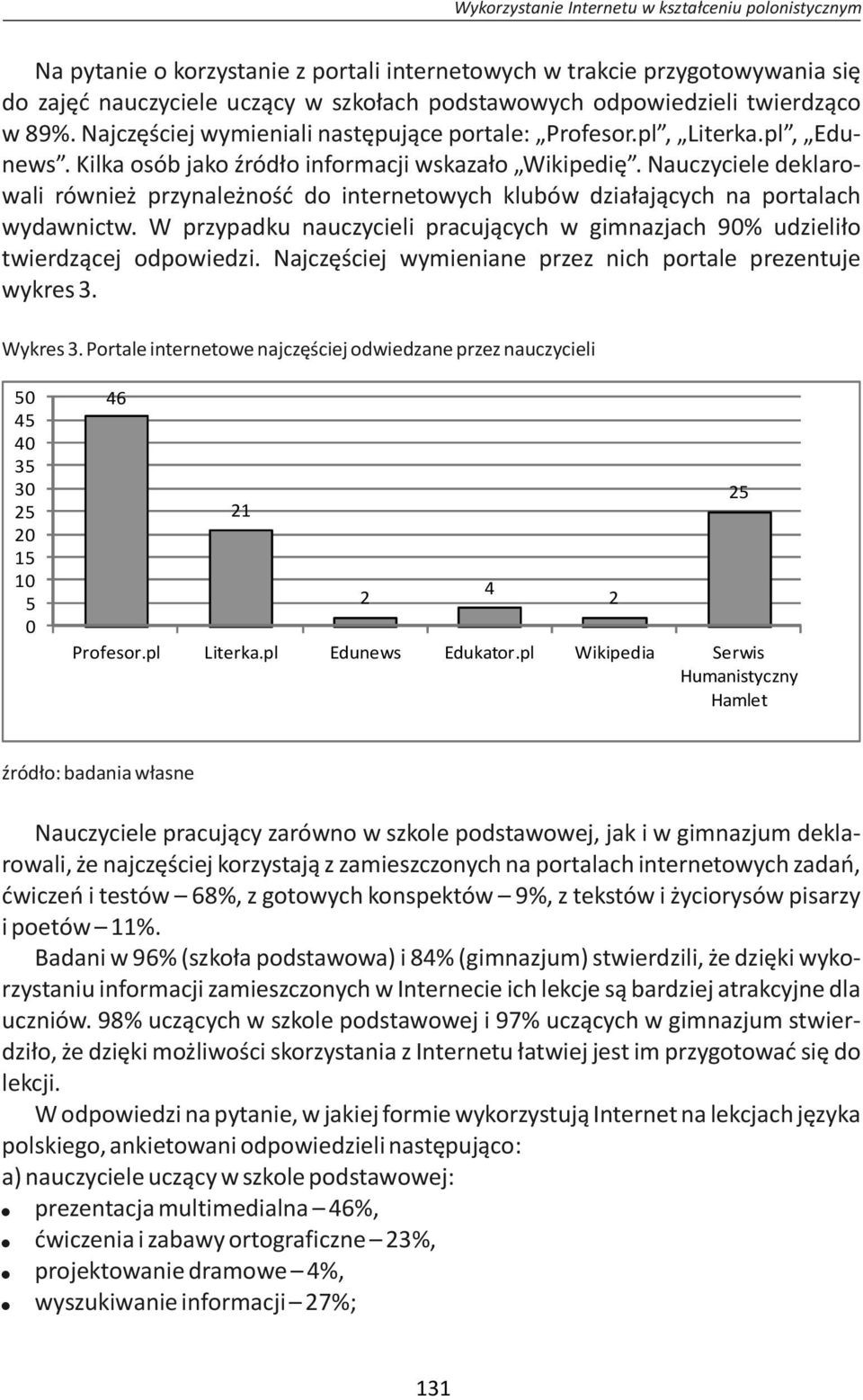 Nauczyciele deklarowali również przynależność do internetowych klubów działających na portalach wydawnictw. W przypadku nauczycieli pracujących w gimnazjach 90% udzieliło twierdzącej odpowiedzi.