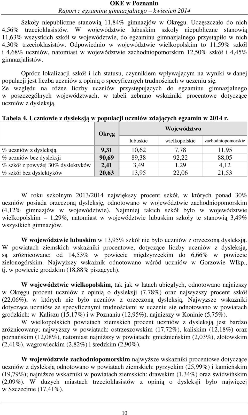 Odpowiednio w województwie wielkopolskim to 11,59% szkół i 4,68% uczniów, natomiast w województwie zachodniopomorskim 12,50% szkół i 4,45% gimnazjalistów.