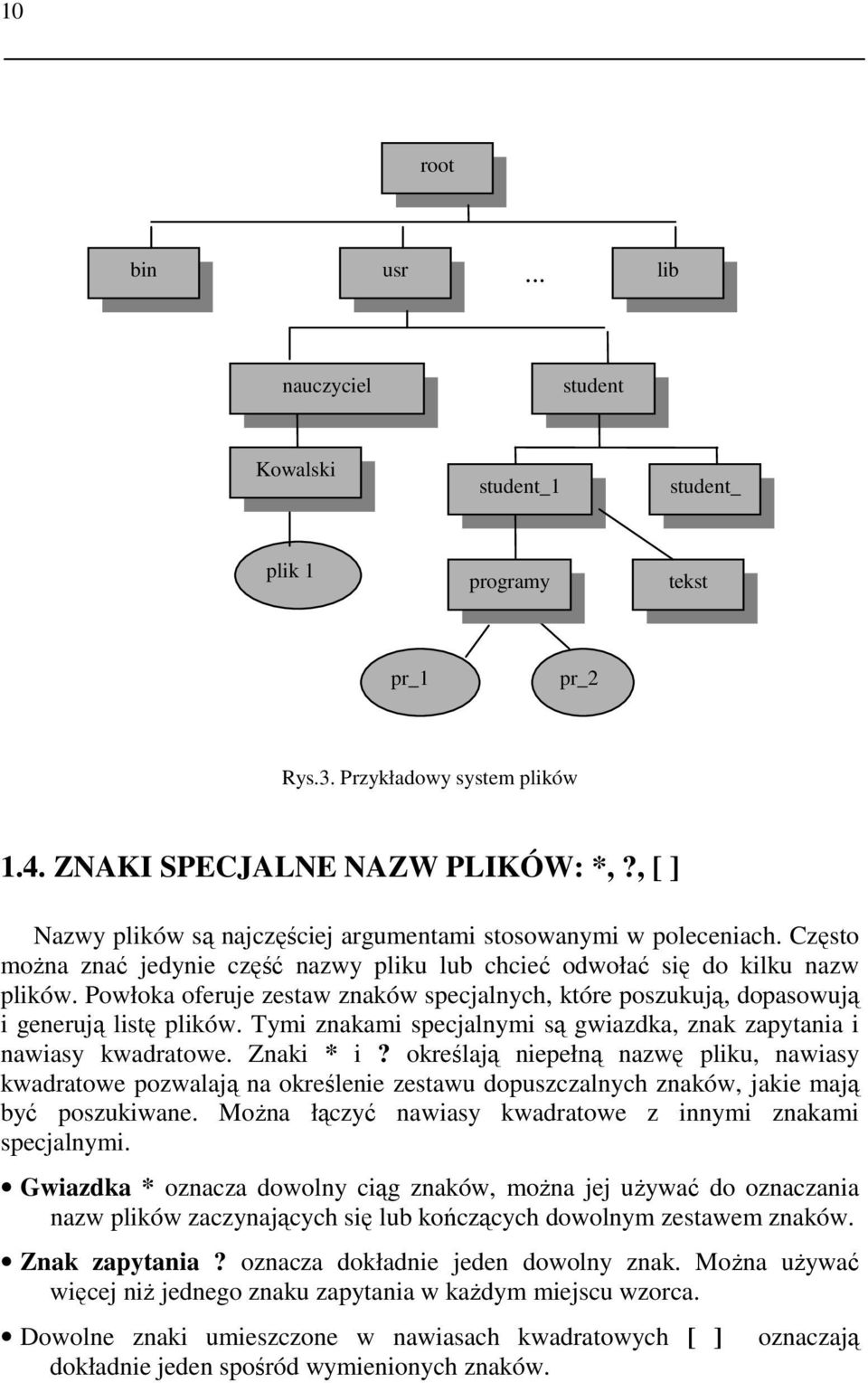 Powłoka oferuje zestaw znaków specjalnych, które poszukują, dopasowują i generują listę plików. Tymi znakami specjalnymi są gwiazdka, znak zapytania i nawiasy kwadratowe. Znaki * i?