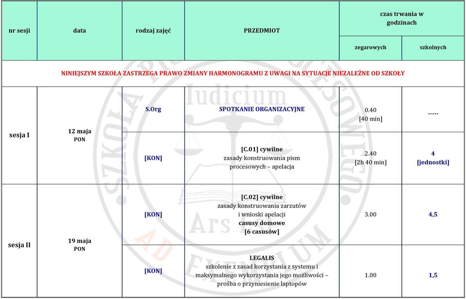 01] cywilne zasady konstruowania pism procesowych apelacja 2.40 [2h 40 min] 4 [jednostki] sesja II 19 maja PON [C.