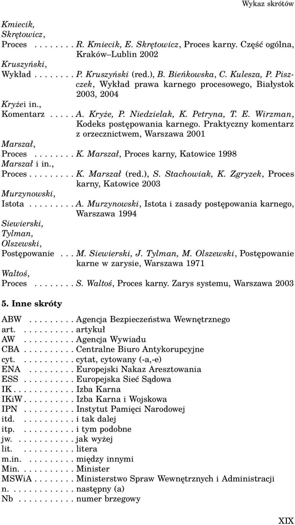 Praktyczny komentarz z orzecznictwem, Warszawa 2001 Marszał, Proces........ K. Marszał, Proces karny, Katowice 1998 Marszał i in., Proces......... K. Marszał (red.), S. Stachowiak, K.