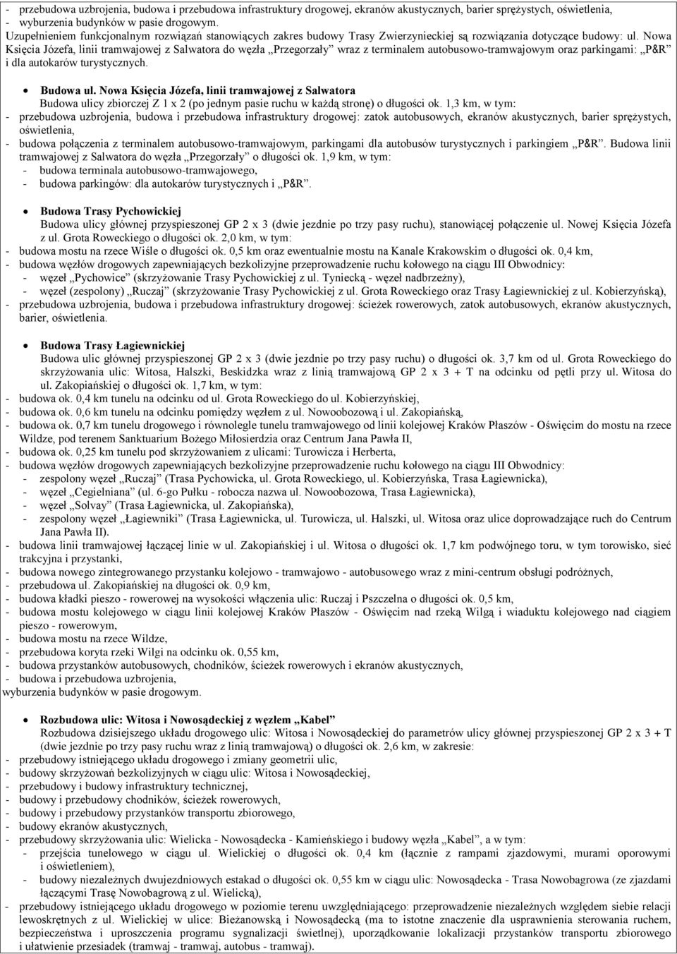 Nowa Księcia Józefa, linii tramwajowej z Salwatora do węzła Przegorzały wraz z terminalem autobusowo-tramwajowym oraz parkingami: P&R i dla autokarów turystycznych. Budowa ul.
