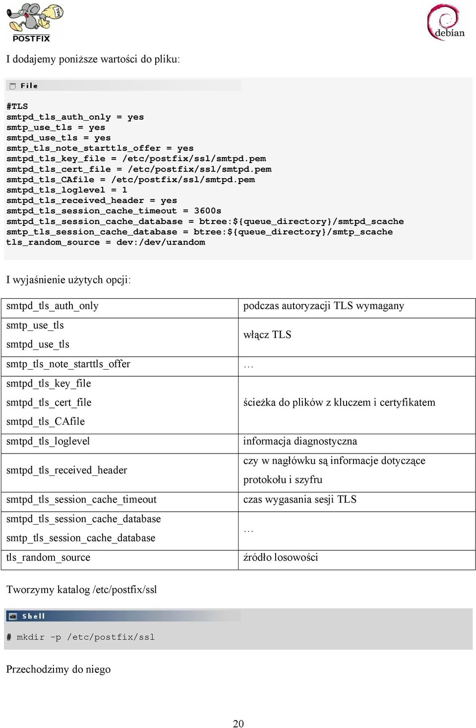 pem smtpd_tls_loglevel = 1 smtpd_tls_received_header = yes smtpd_tls_session_cache_timeout = 3600s smtpd_tls_session_cache_database = btree:${queue_directory}/smtpd_scache