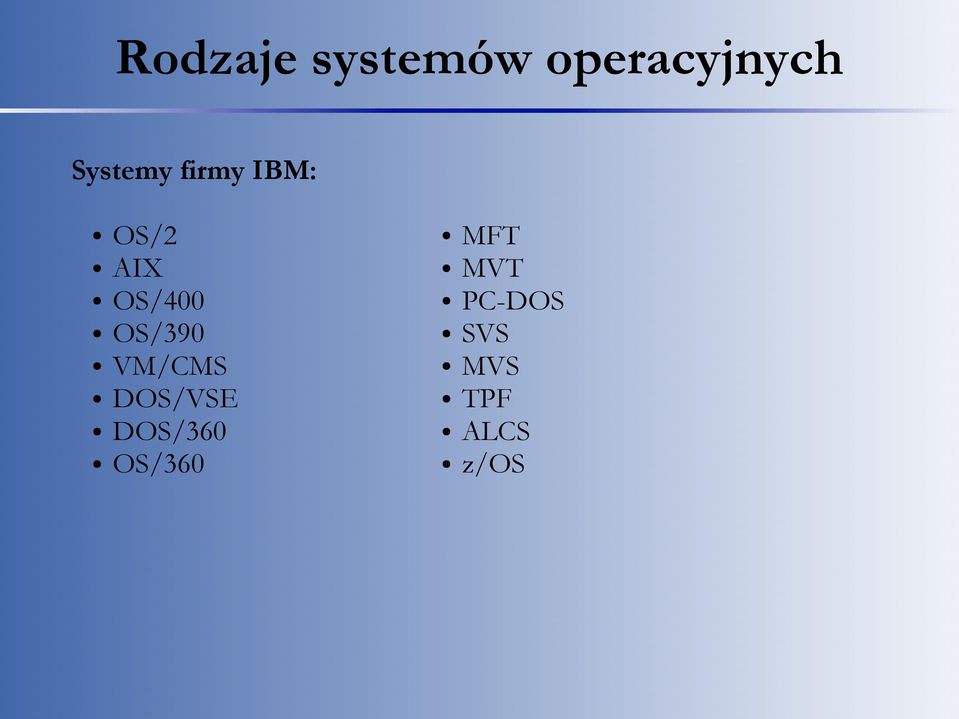 OS/390 VM/CMS DOS/VSE DOS/360