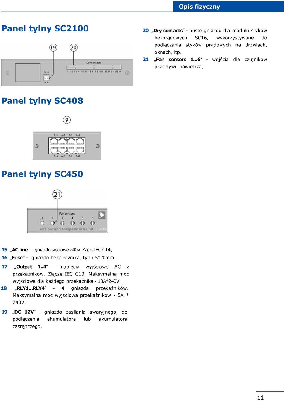 16 Fuse gniazdo bezpiecznika, typu 5*20mm 17 Output 1..4 - napięcia wyjściowe AC z przekaźników. Złącze IEC C13. Maksymalna moc wyjściowa dla każdego przekaźnika - 10A*240V.