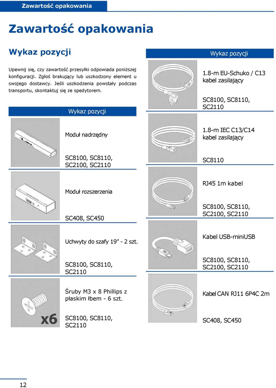 8-m EU-Schuko / C13 kabel zasilający SC8100, SC8110, SC2110 Moduł nadrzędny 1.