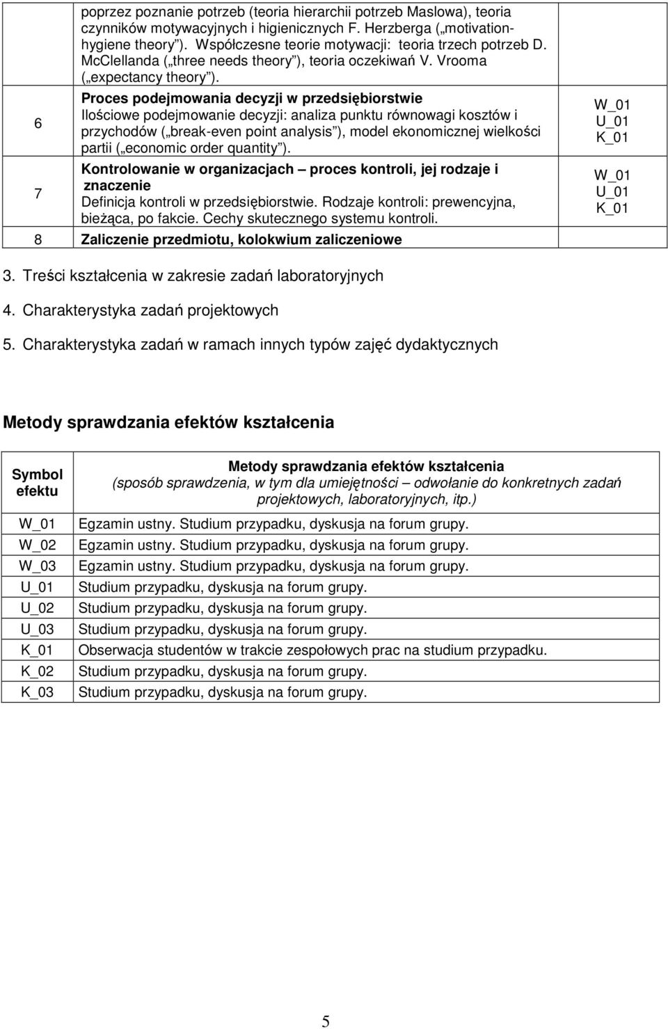 Proces podejmowania decyzji w przedsiębiorstwie Ilościowe podejmowanie decyzji: analiza punktu równowagi kosztów i przychodów ( break-even point analysis ), model ekonomicznej wielkości partii (