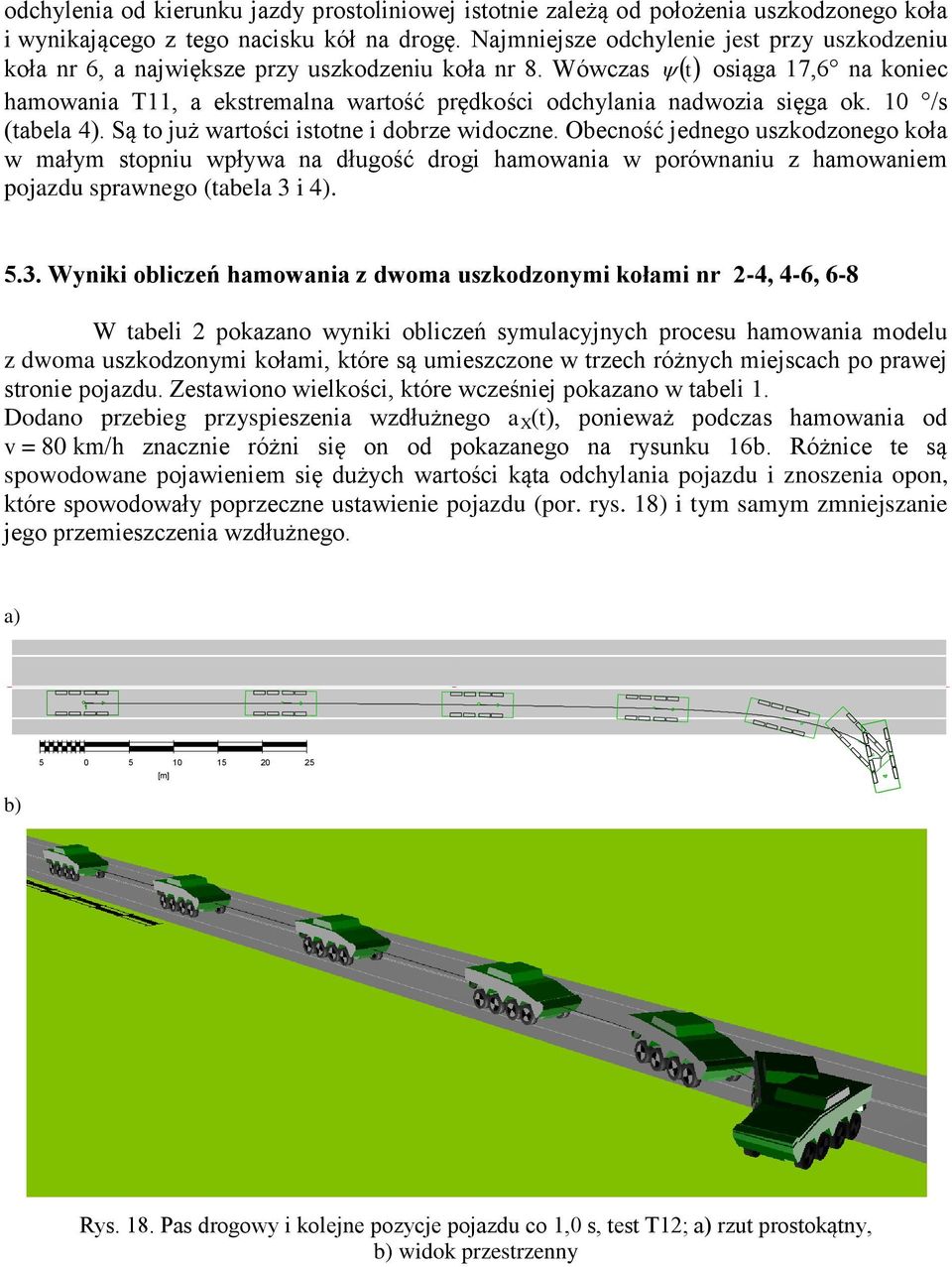 Wówczas t osiąga 17,6 na koniec hamowania T11, a ekstremalna wartość prędkości odchylania nadwozia sięga ok. 10 /s (tabela 4). Są to już wartości istotne i dobrze widoczne.