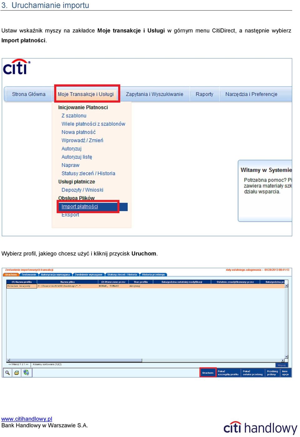 następnie wybierz Import płatności.