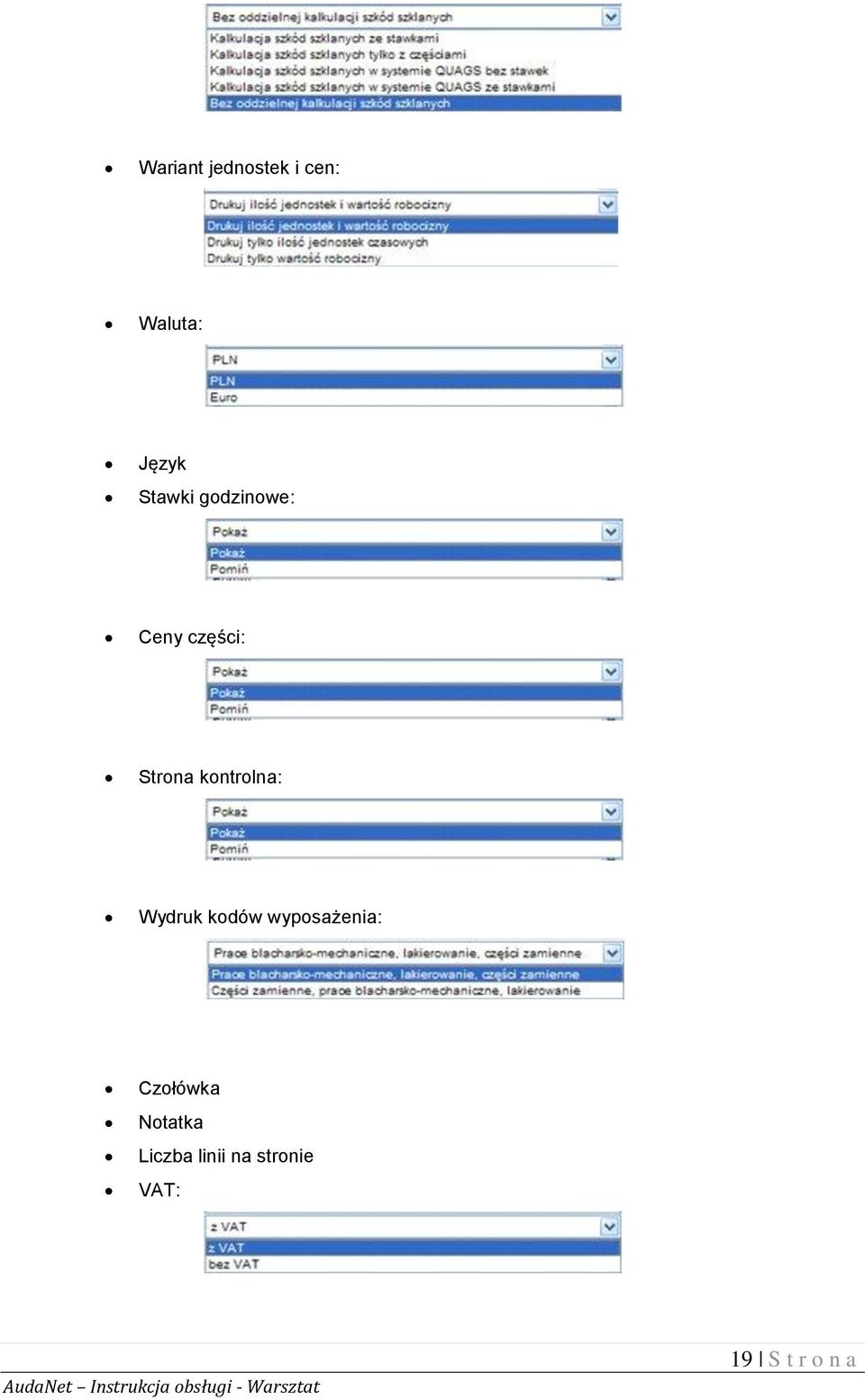 kontrolna: Wydruk kodów wyposażenia: