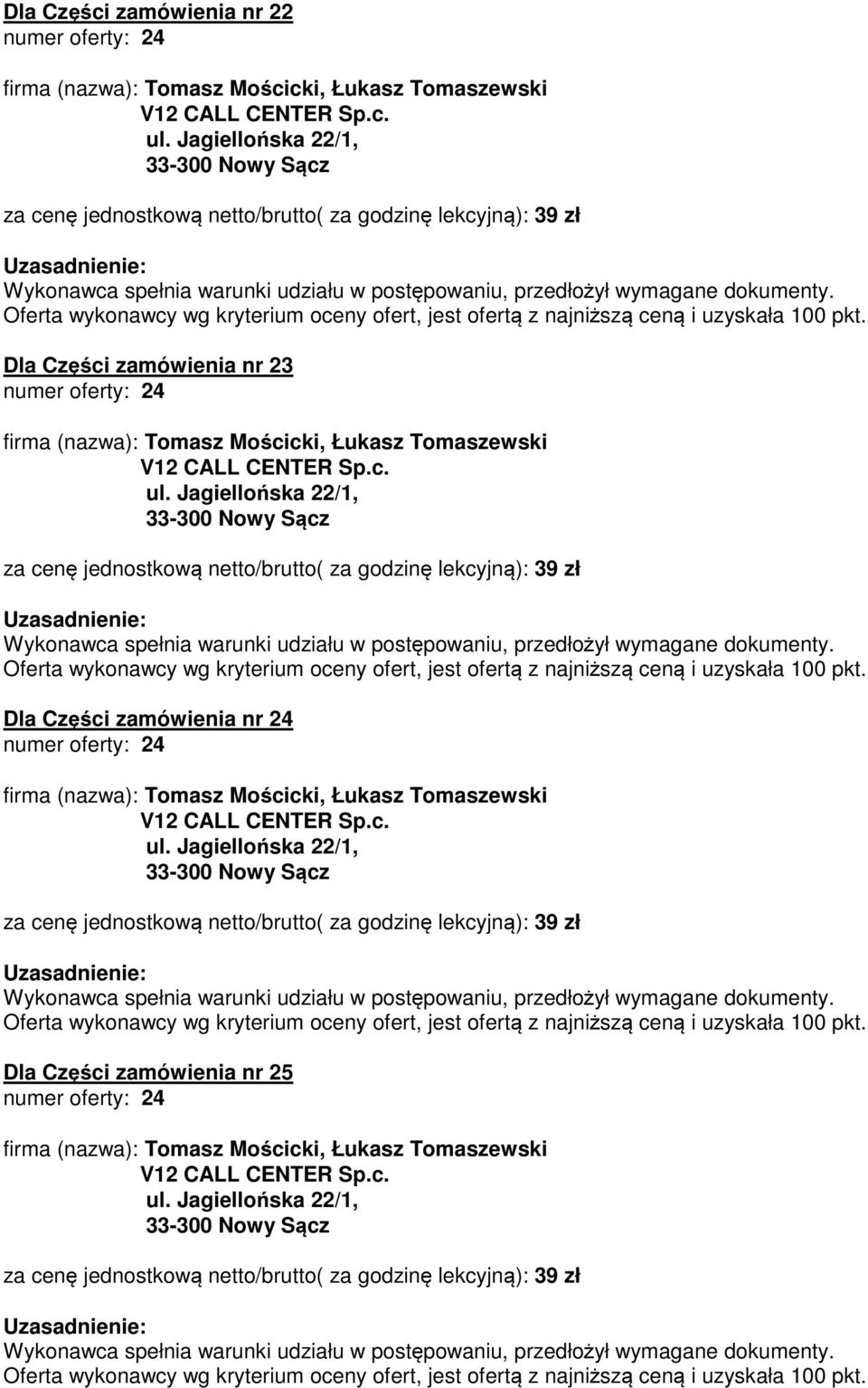 Dla Części zamówienia nr 24