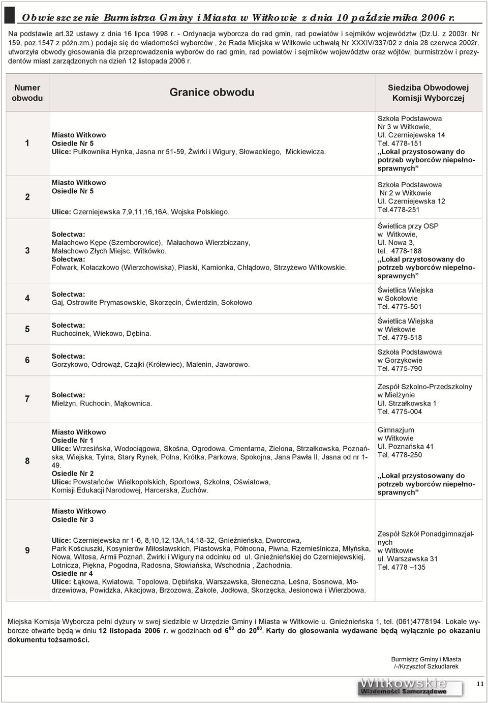 ) podaje się do wiadomości wyborców, że Rada Miejska w Witkowie uchwałą Nr XXXIV/337/02 z dnia 28 czerwca 2002r.