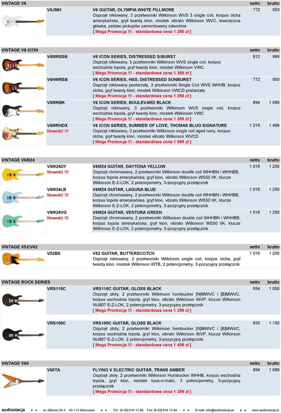 SERIES, HSS, DISTRESSED SUNBURST Osprzęt niklowany postarzały, 3 przetworniki Single Coil WVS WHHB, korpus olcha, gryf twardy klon, mostek Wilkinson VWCD postarzały V6MRBK V6 ICON SERIES, BOULEVARD