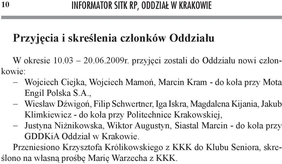 , Wiesław Dźwigoń, Filip Schwertner, Iga Iskra, Magdalena Kijania, Jakub Klimkiewicz - do koła przy Politechnice Krakowskiej, Justyna