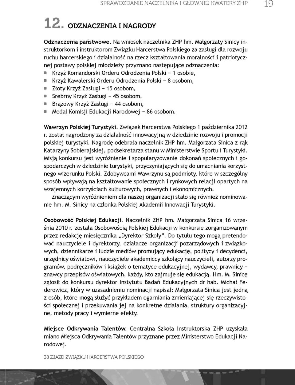 młodzieży przyznano następujące odznaczenia: Krzyż Komandorski Orderu Odrodzenia Polski 1 osobie, Krzyż Kawalerski Orderu Odrodzenia Polski 8 osobom, Złoty Krzyż Zasługi 15 osobom, Srebrny Krzyż