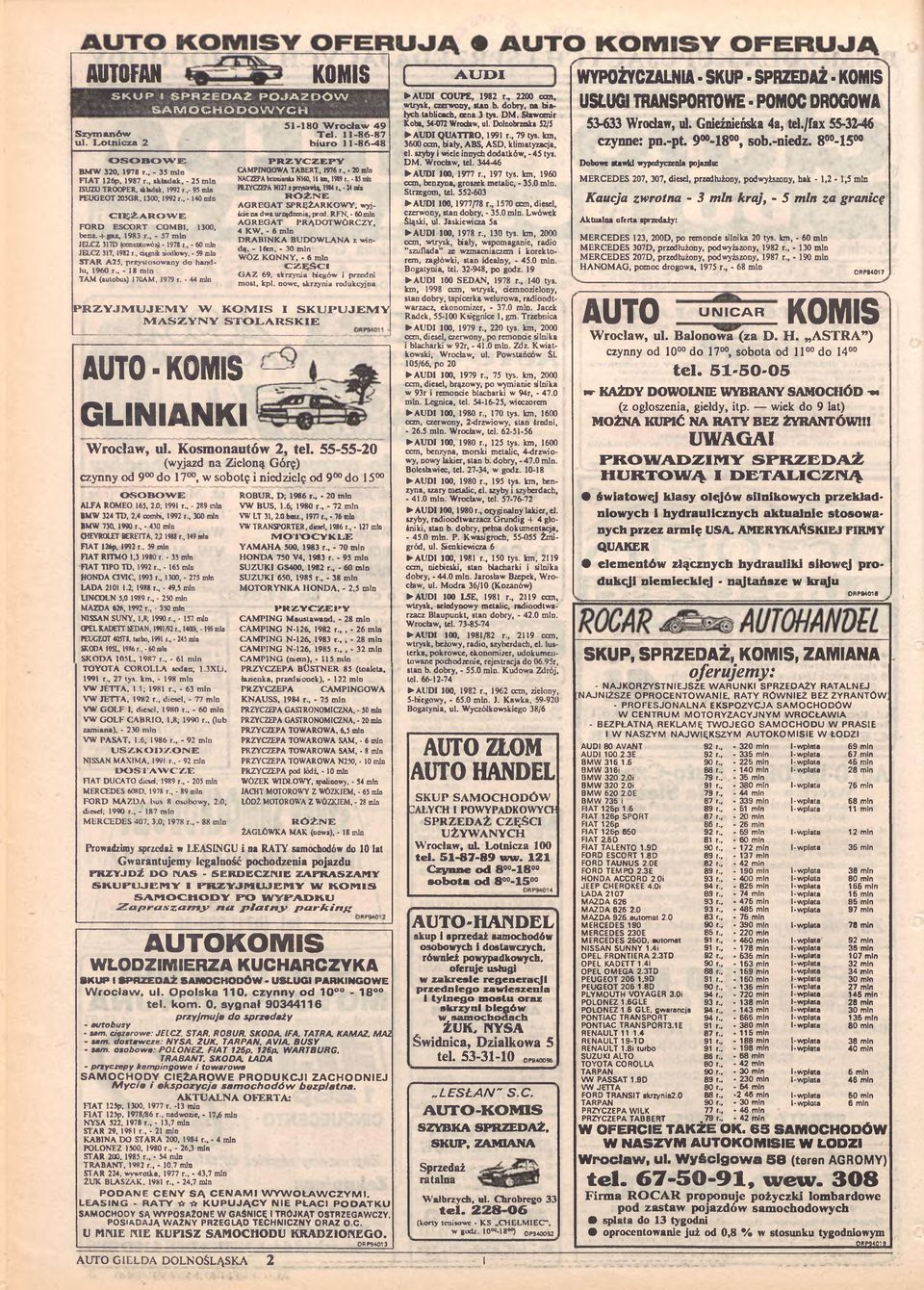 , - 57 min JELCZ 317D (ccnrcnlowói) - 1978 I, - 60 min JELCZ 317. 1982 r., ósgnik siodłowy, - 59 min STAR A25, przystosowany do handlu, 1960 r., - 18 min TAM (autobus) 170AM, 1979 r.