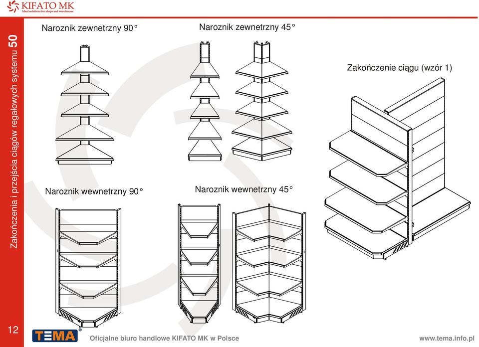 wewnetrzny 90 Naroznik wewnetrzny 45 Zakończenie ciągu