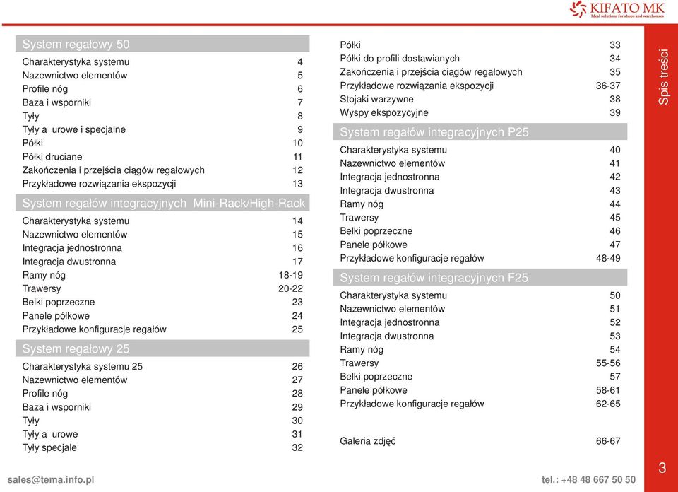 integracyjnych Mini-Rack/igh-Rack Charakterystyka systemu 14 Nazewnictwo elementów 15 Integracja jednostronna 16 Integracja dwustronna 17 Ramy nóg 18-19 Trawersy 20-22 elki poprzeczne 23 Panele