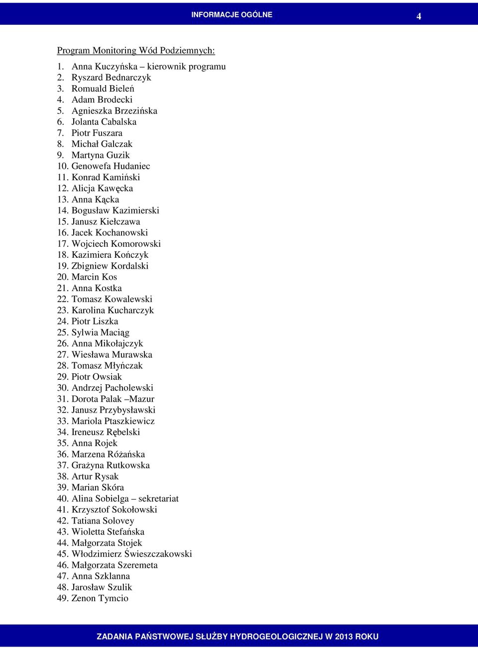 Wojciech Komorowski 18. Kazimiera Kończyk 19. Zbigniew Kordalski 20. Marcin Kos 21. Anna Kostka 22. Tomasz Kowalewski 23. Karolina Kucharczyk 24. Piotr Liszka 25. Sylwia Maciąg 26.