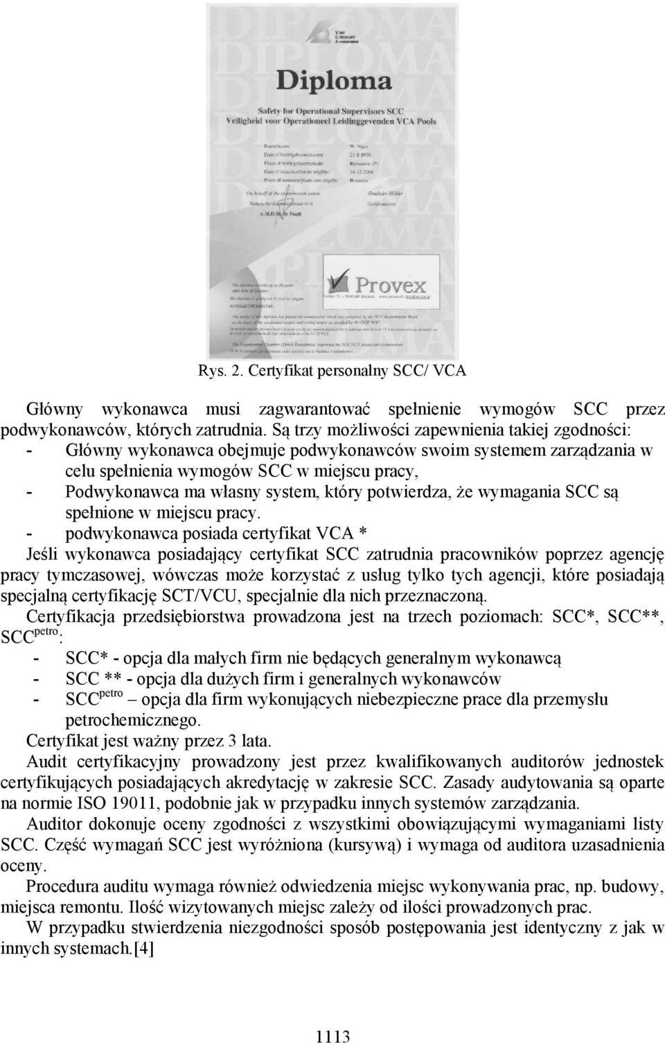 który potwierdza, że wymagania SCC są spełnione w miejscu pracy.