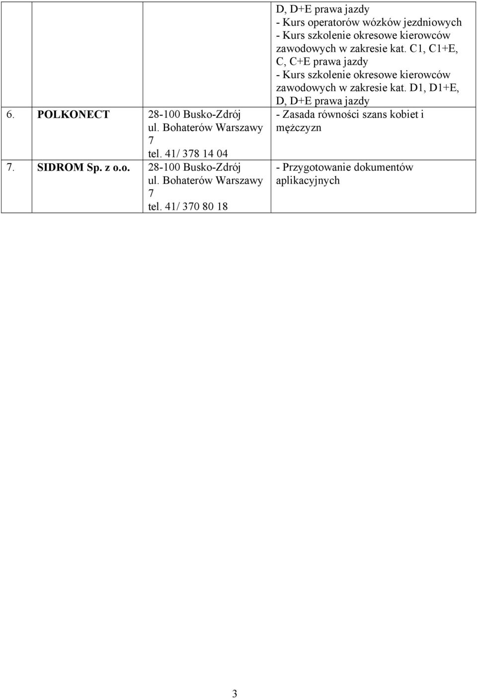 41/ 370 80 18 D, D+E prawa jazdy - Kurs operatorów wózków jezdniowych - Kurs szkolenie okresowe kierowców zawodowych w