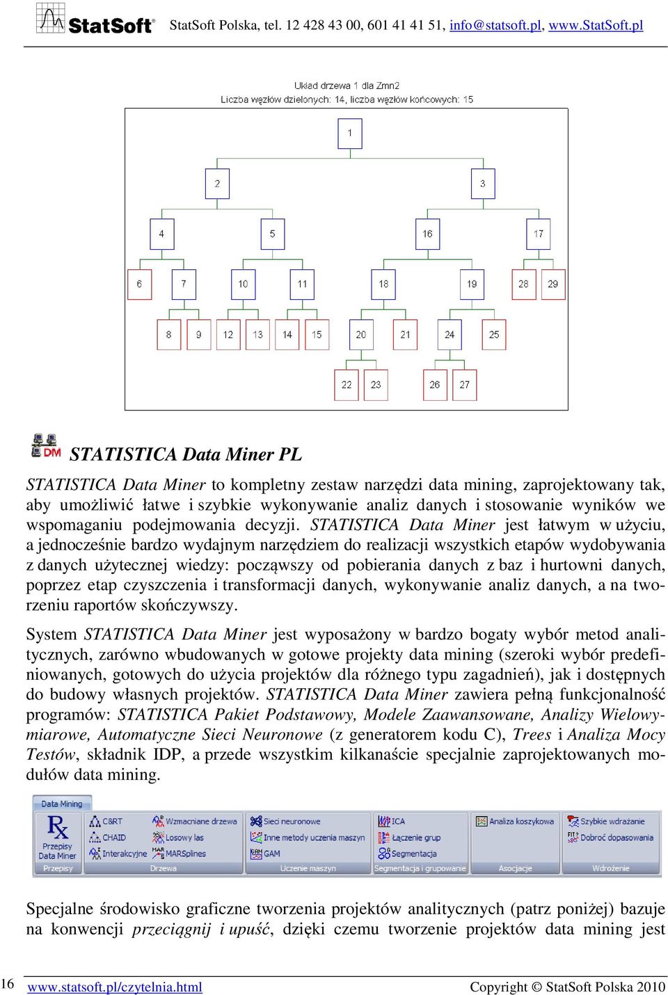 STATISTICA Data Miner jest łatwym w użyciu, a jednocześnie bardzo wydajnym narzędziem do realizacji wszystkich etapów wydobywania z danych użytecznej wiedzy: począwszy od pobierania danych z baz i