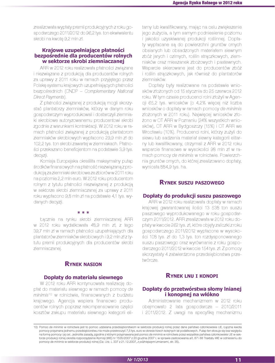 za uprawy z 2011 roku w ramach przyjętego przez Polskę systemu krajowych uzupełniających płatności bezpośrednich (CNDP Complementary National Direct Payments).