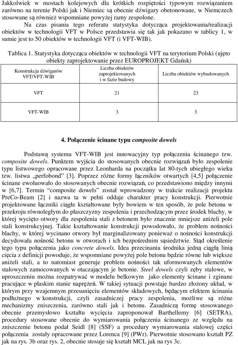 Na czas pisania tego referatu statystyka dotycząca projektowania/realizacji obiektów w technologii VFT w Polsce przedstawia się tak jak pokazano w tablicy 1, w sumie jest to 50 obiektów w technologii