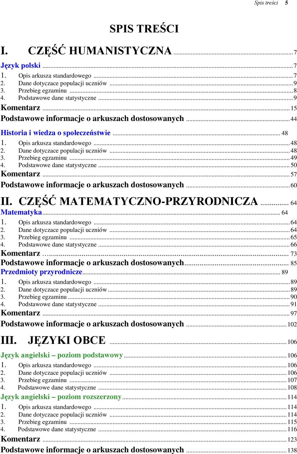 Dane dotyczace populacji uczniów... 48 3. Przebieg egzaminu... 49 4. Podstawowe dane statystyczne... 50 Komentarz... 57 Podstawowe informacje o arkuszach dostosowanych... 60 II.