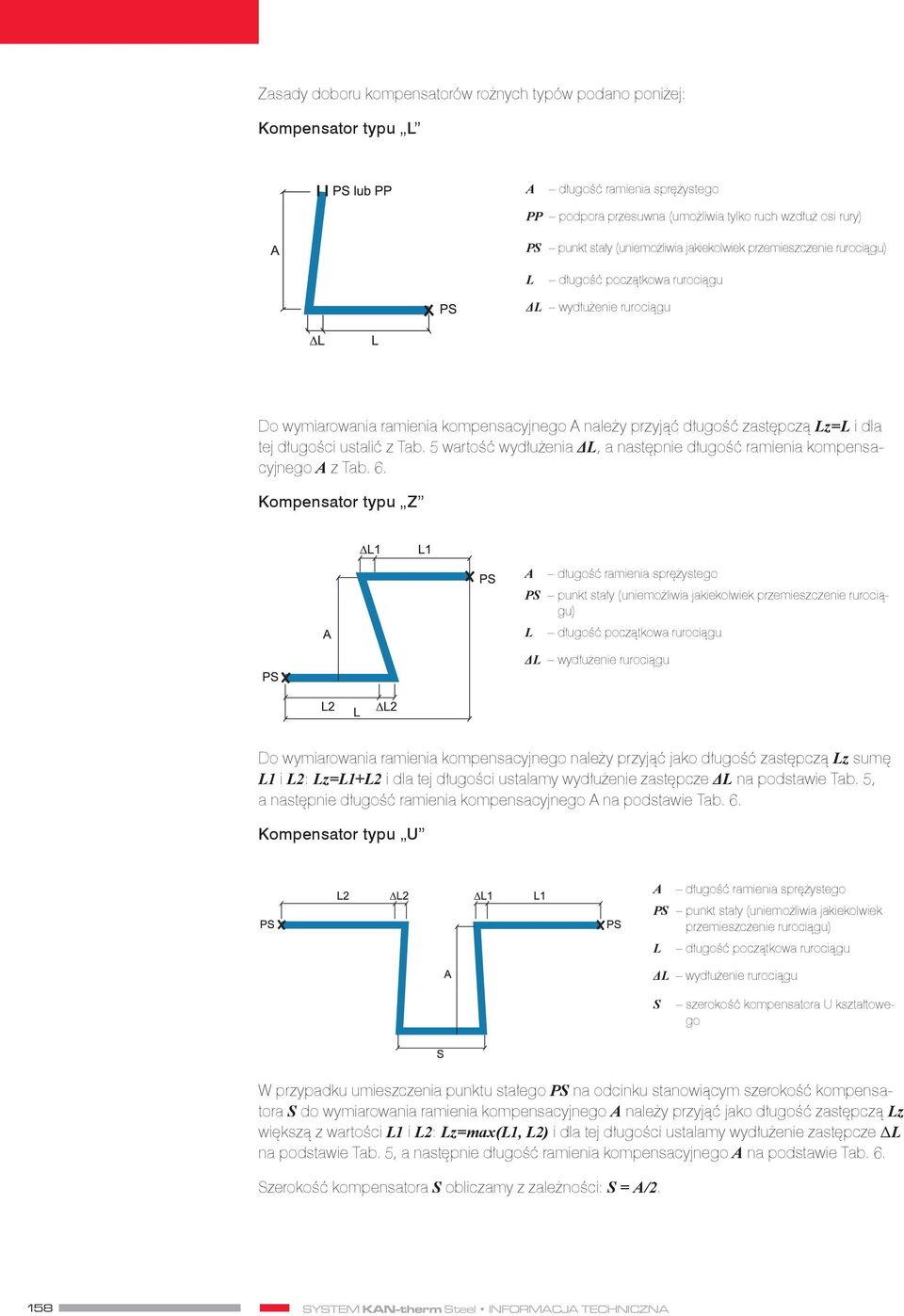 ustalić z Tab. 5 wartość wydłużenia ΔL, a następnie długość ramienia kompensacyjnego A z Tab. 6.