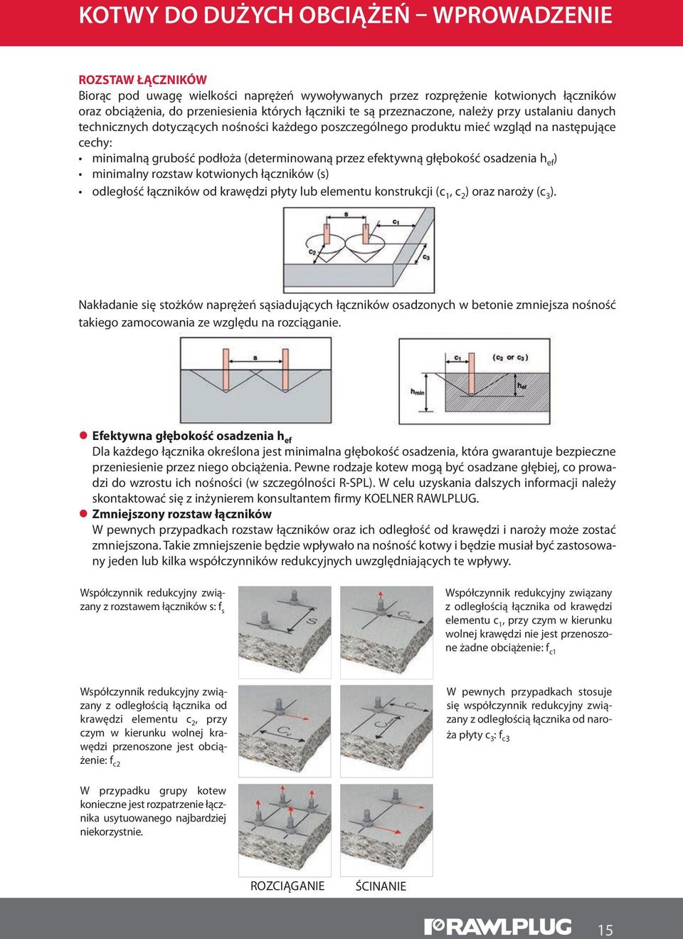 efektywną głębokość osadzenia h ef ) minimalny rozstaw kotwionych łączników (s) odległość łączników od krawędzi płyty lub elementu konstrukcji (c 1, c 2 ) oraz naroży (c 3 ).