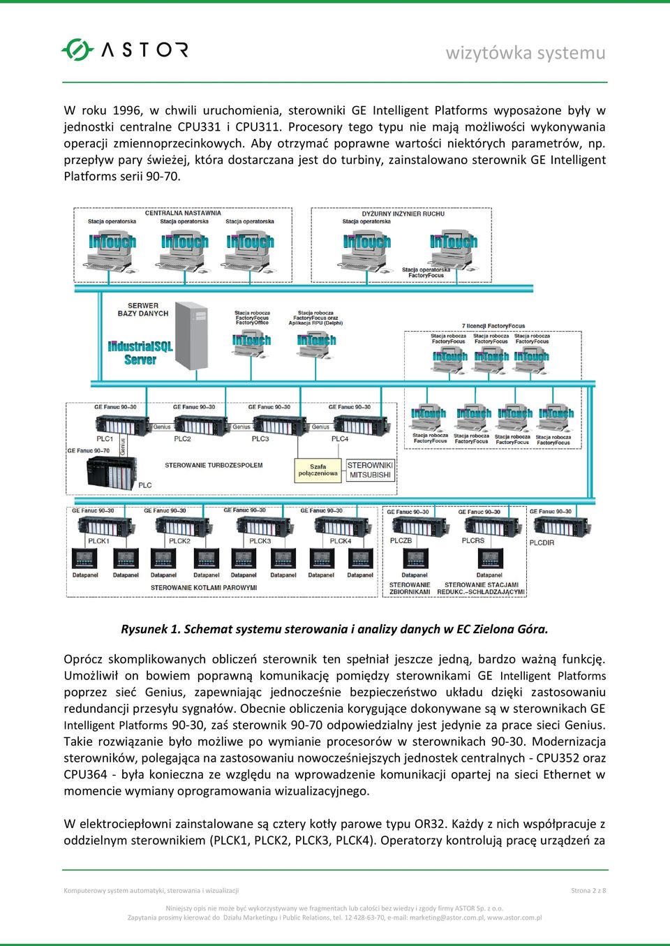 przepływ pary świeżej, która dostarczana jest do turbiny, zainstalowano sterownik GE Intelligent Platforms serii 90-70. Rysunek 1. Schemat systemu sterowania i analizy danych w EC Zielona Góra.