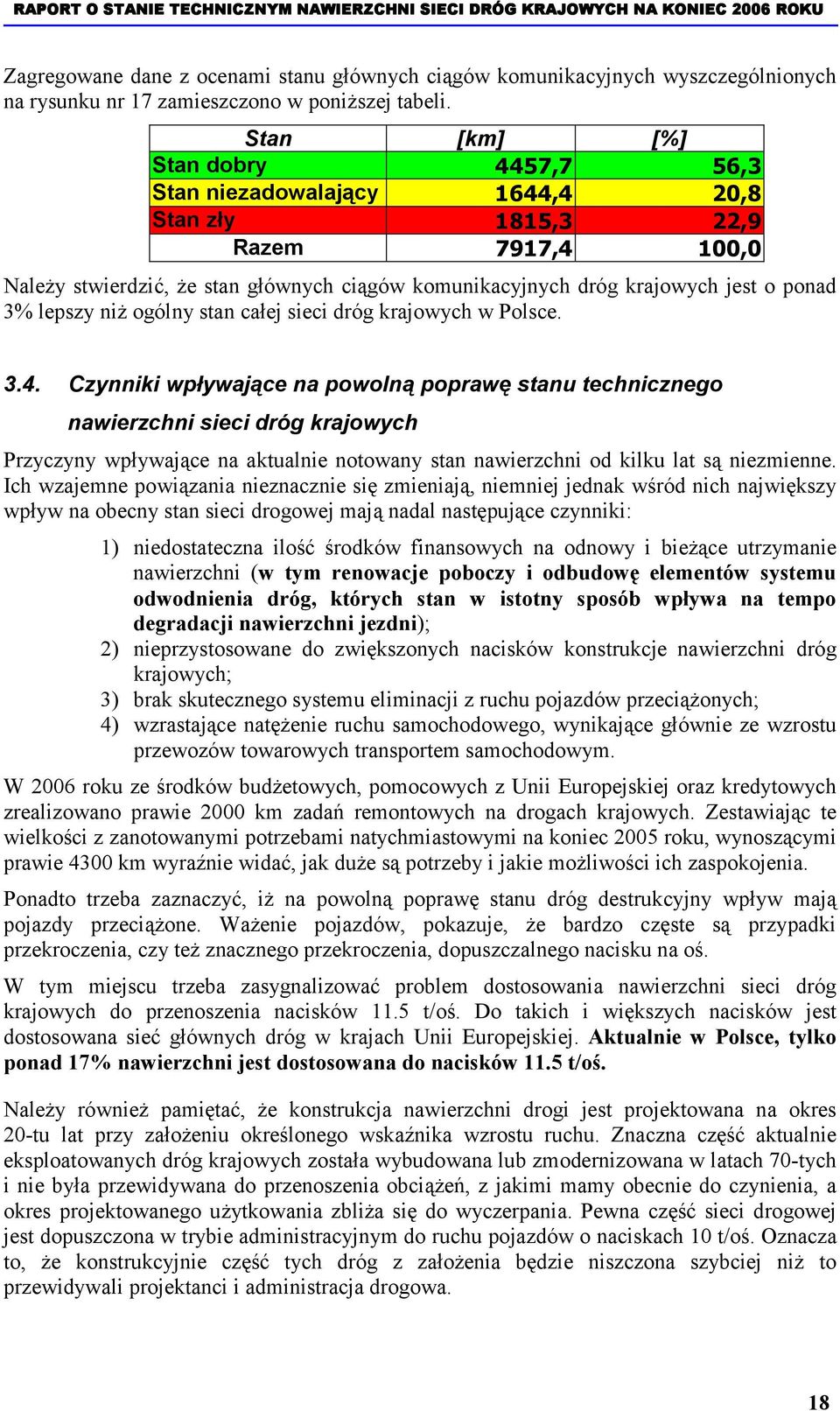 lepszy niż ogólny stan całej sieci dróg krajowych w Polsce. 3.4.