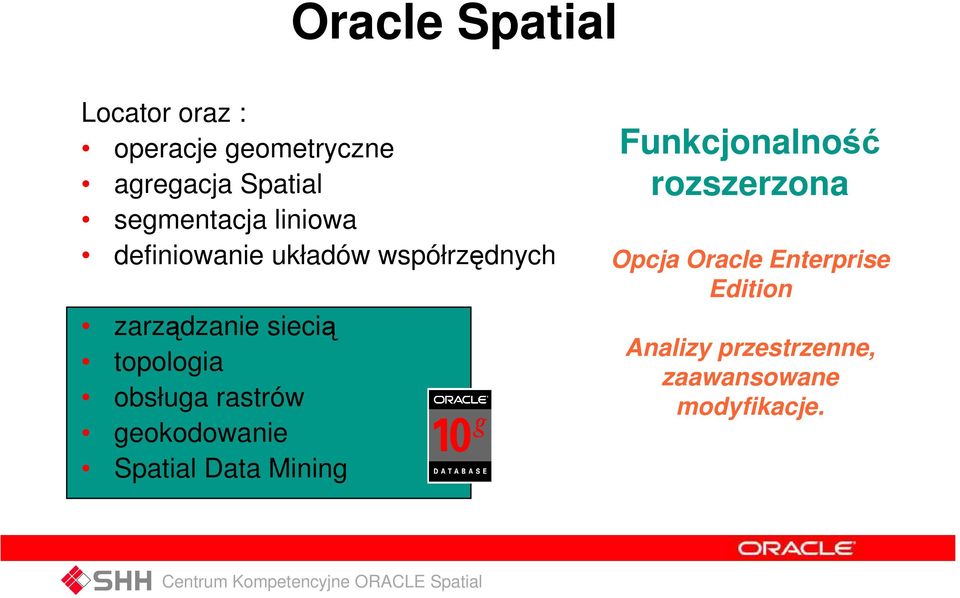 topologia obsługa rastrów geokodowanie Spatial Data Mining Funkcjonalność