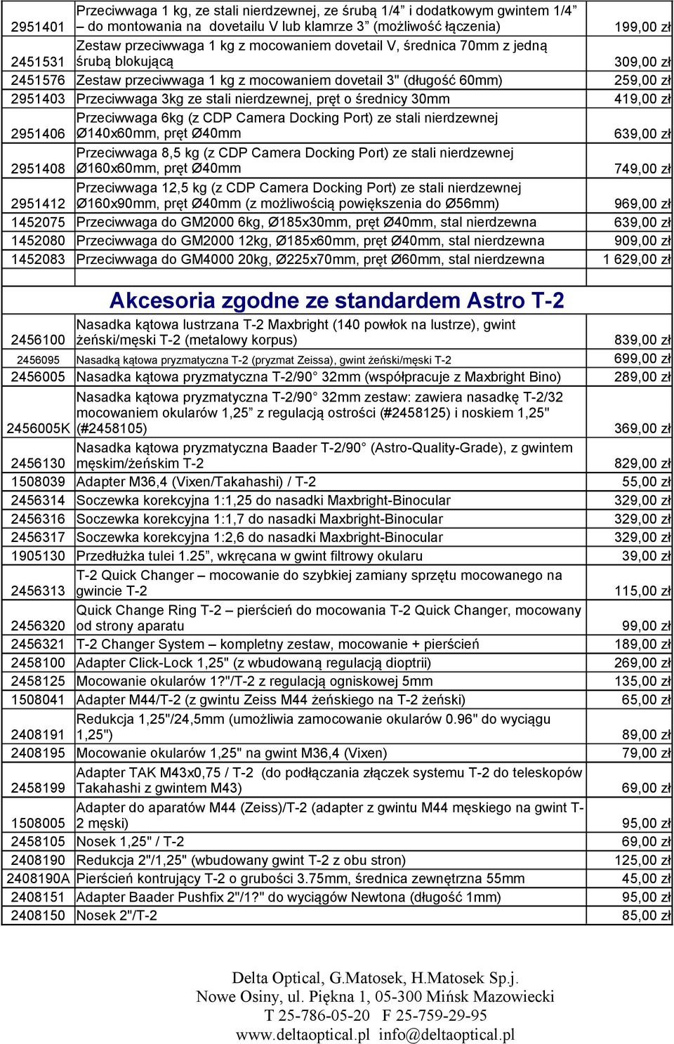 pręt o średnicy 30mm 419,00 zł Przeciwwaga 6kg (z CDP Camera Docking Port) ze stali nierdzewnej 2951406 Ø140x60mm, pręt Ø40mm 639,00 zł Przeciwwaga 8,5 kg (z CDP Camera Docking Port) ze stali