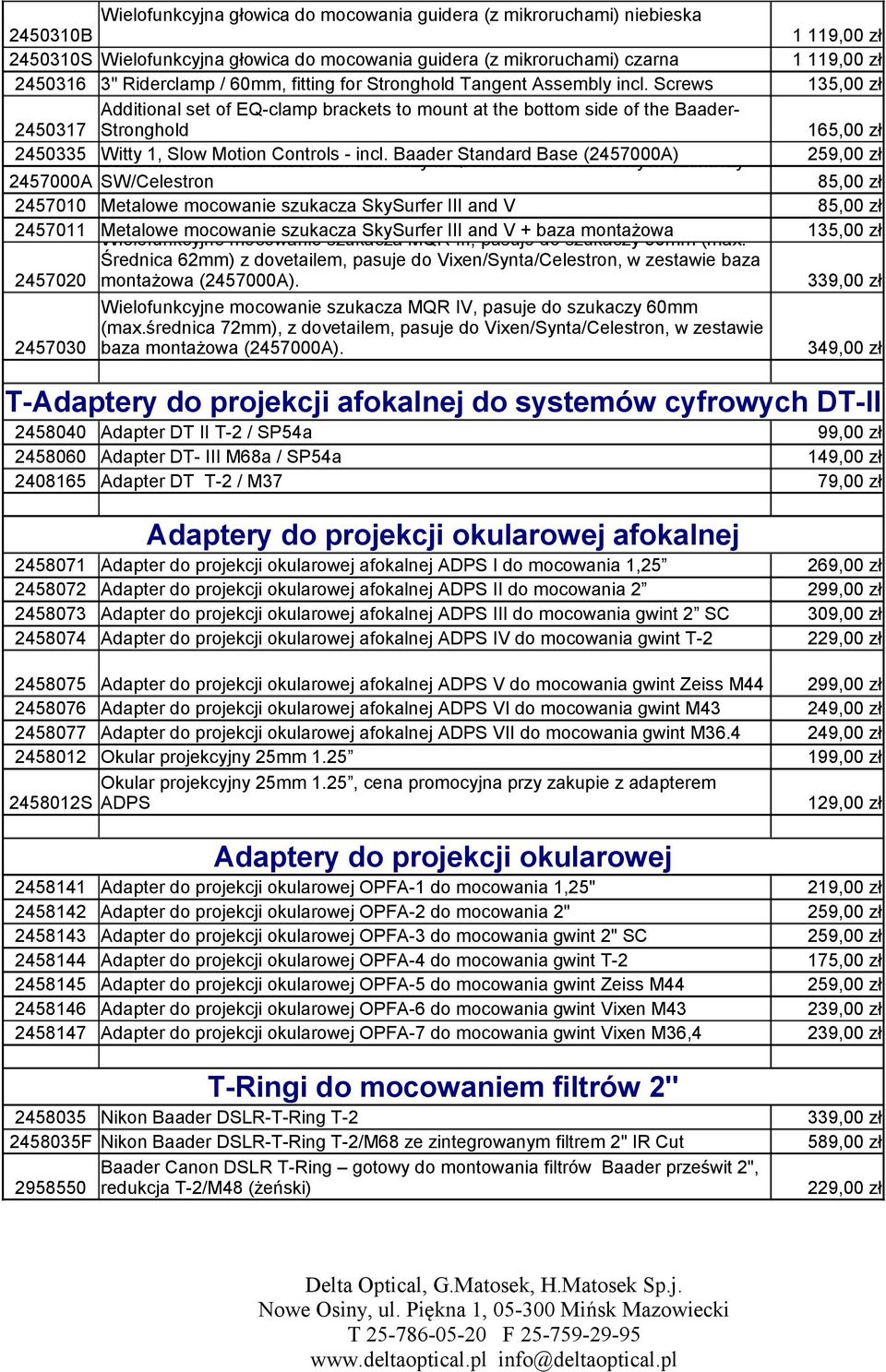 Screws 1 Additional set of EQ-clamp brackets to mount at the bottom side of the Baader- 2450317 Stronghold 165,00 zł 2450335 Witty Baza 1, montażowa Slow Motion do mocowań Controls - szukaczy incl.