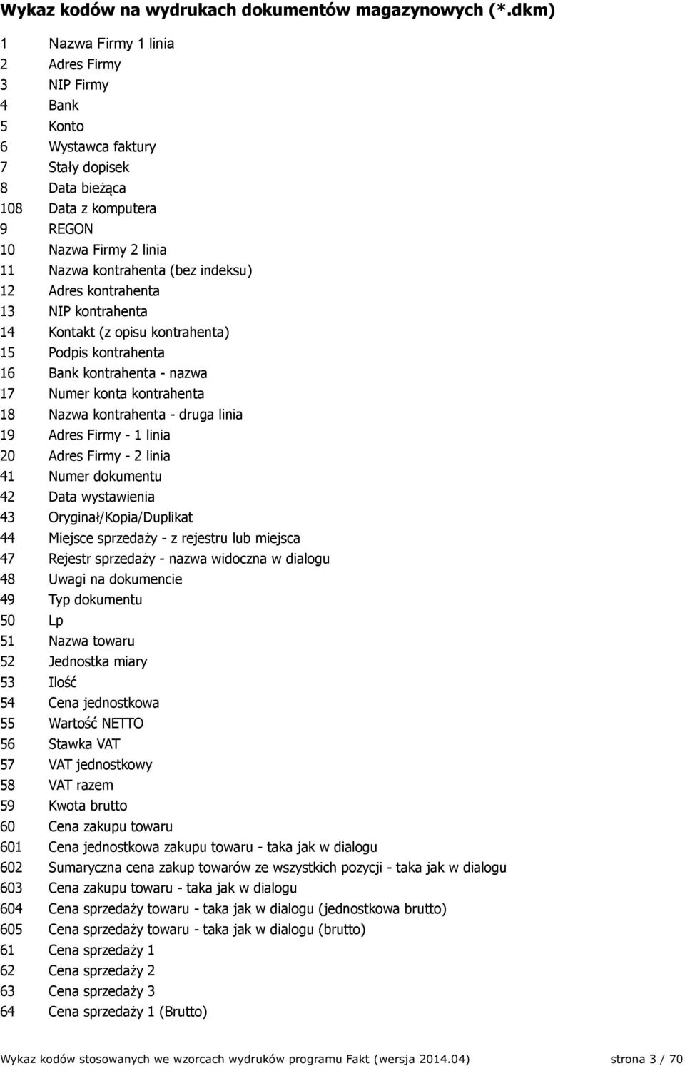 indeksu) 12 Adres kontrahenta 13 NIP kontrahenta 14 Kontakt (z opisu kontrahenta) 15 Podpis kontrahenta 16 Bank kontrahenta - nazwa 17 Numer konta kontrahenta 18 Nazwa kontrahenta - druga linia 19