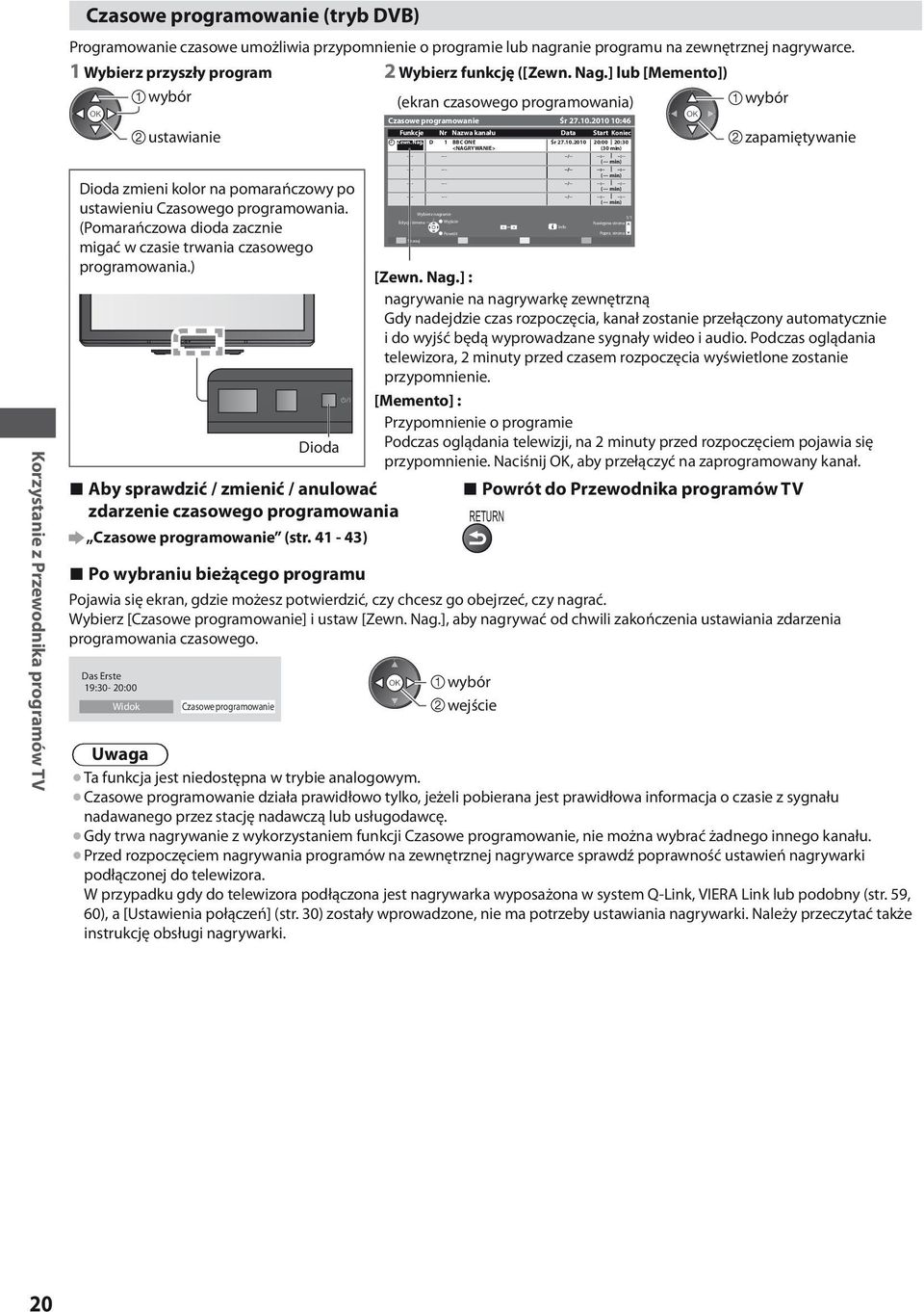 (Pomarańczowa dioda zacznie migać w czasie trwania czasowego programowania.) Dioda Aby sprawdzić / zmienić / anulować zdarzenie czasowego programowania Czasowe programowanie (str.