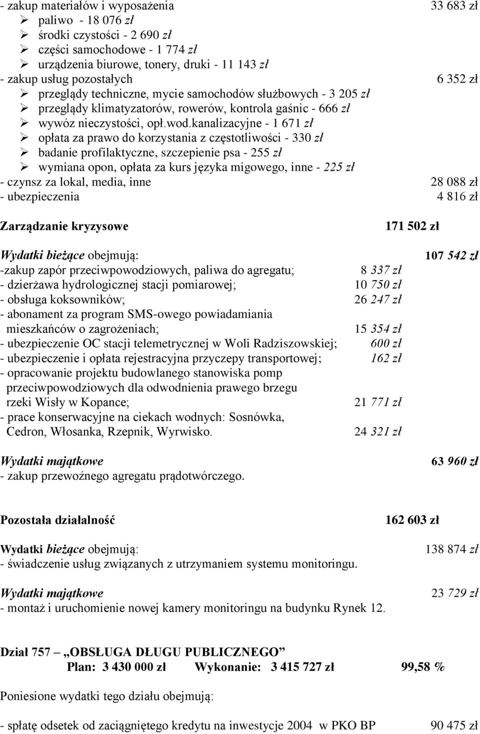 kanalizacyjne - 1 671 zł opłata za prawo do korzystania z częstotliwości - 330 zł badanie profilaktyczne, szczepienie psa - 255 zł wymiana opon, opłata za kurs języka migowego, inne - 225 zł - czynsz