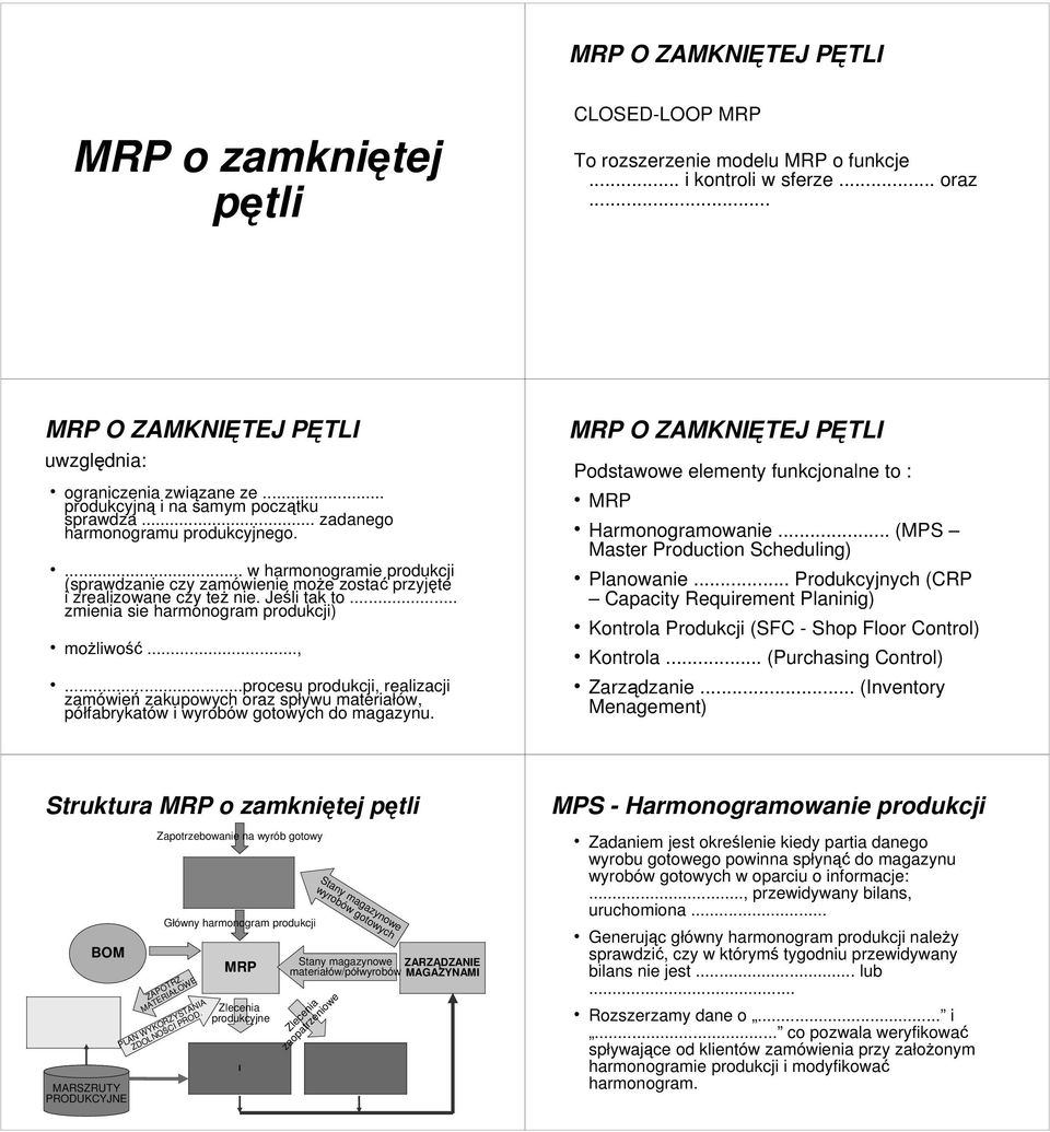 Jeśli tak to... zmienia sie harmonogram produkcji) moŝliwość...,...procesu produkcji, realizacji zamówień zakupowych oraz spływu materiałów, półfabrykatów i wyrobów gotowych do magazynu.