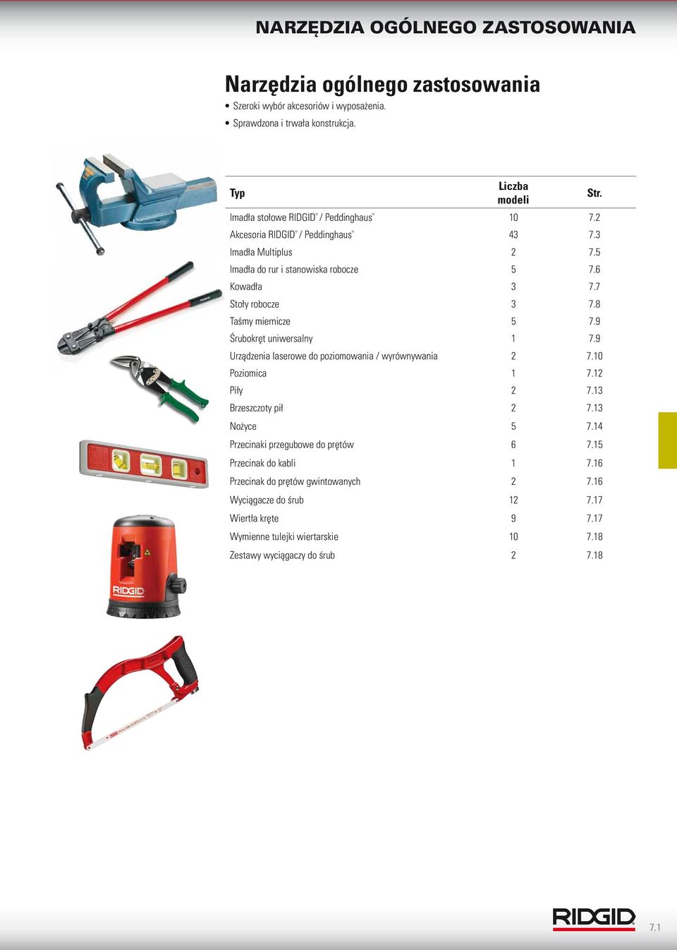 9 Śrubokręt uniwersalny 1 7.9 Urządzenia laserowe do poziomowania / wyrównywania 2 7.10 Poziomica 1 7.12 Piły 2 7.13 Brzeszczoty pił 2 7.13 Nożyce 5 7.