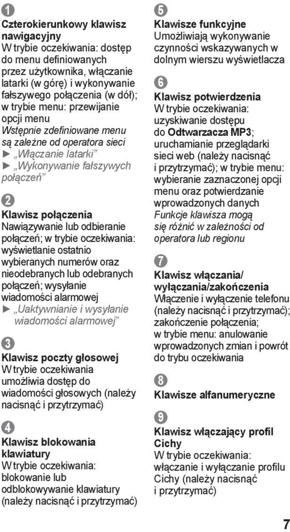 oczekiwania: wyświetlanie ostatnio wybieranych numerów oraz nieodebranych lub odebranych połączeń; wysyłanie wiadomości alarmowej Uaktywnianie i wysyłanie wiadomości alarmowej 3 Klawisz poczty