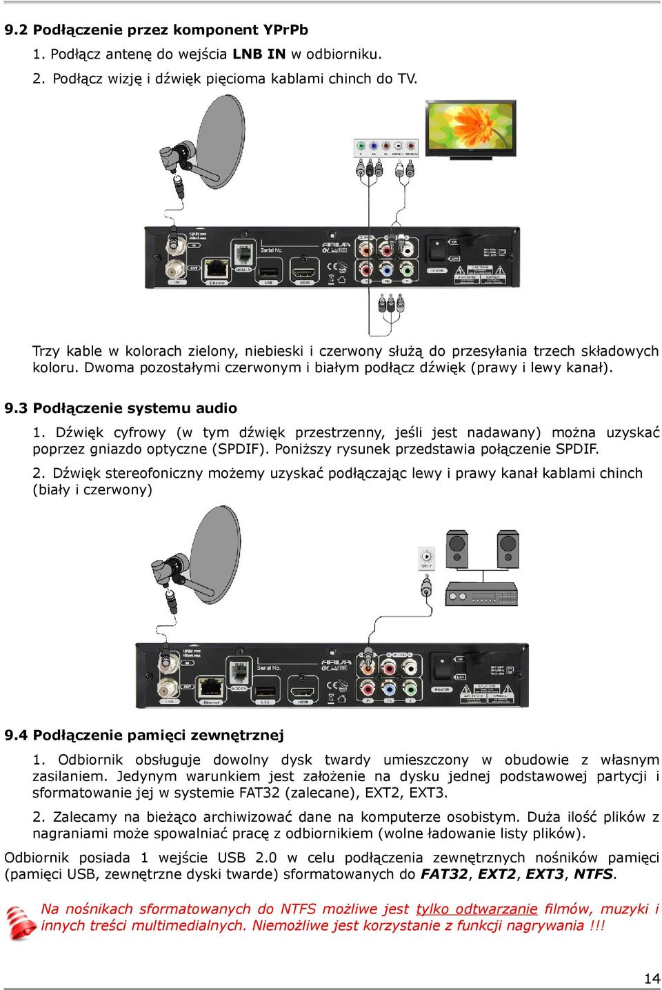 3 Podłączenie systemu audio 1. Dźwięk cyfrowy (w tym dźwięk przestrzenny, jeśli jest nadawany) można uzyskać poprzez gniazdo optyczne (SPDIF). Poniższy rysunek przedstawia połączenie SPDIF. 2.